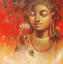 The Awakening', 30 x 30 inch canvas by renowned artist Subrata Das captures  the quintessential divine qualities of Lord Buddha in his familiar avatar,  in the joyful moment of radiating affection, kindness
