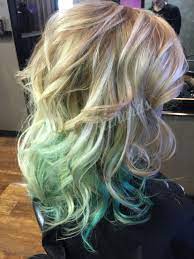 Blonde And Mint Green Hair Dipped Hair Hidden Hair Color Mint Green Hair