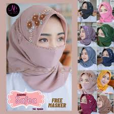 Hijab Segi Empat Instan Free Masker