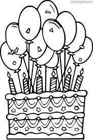 Festive 18th birthday coloring page. Birthday Cake With Balloons Coloring Page Coloringall