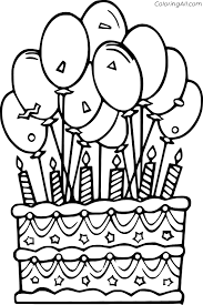 Festive 18th birthday coloring page. Birthday Cake With Balloons Coloring Page Coloringall