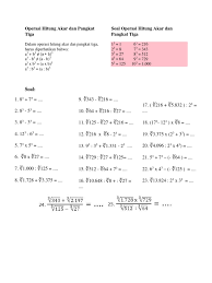 ∛27 x ∛125 + 20 = 3 x 5 + 20 = 15 + 20 = 35 4. Operasi Hitung Akar Dan Pangkat Tiga