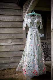 Flower Wedding Dress In Gray Color Wedding Dress With Sleeves Bridal Dress Long Wedding Gown In Grey Embroidered Wedding Dress From Tulle Embroidered Wedding Dress Long Gown For Wedding Fit And