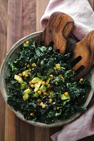 Avocado Kale Salad With Crispy Chickpeas Naturally Recipe Kale Recipes Crispy Chickpeas Kale Salad