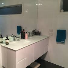 This diy concrete bathroom vanity top is stunning! Aurora White Double Bowl Glass Vanity Top 1500mm Highgrove Bathrooms