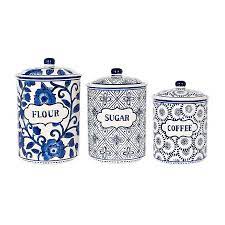 If you have a country or farmhouse kitchen, consider a classic copper, tin or glass canister set. Blue And White Antique Canisters Set Of 3 Kirklands