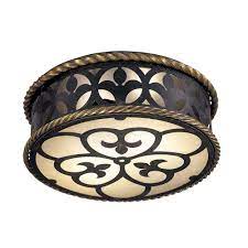 Lf1085 4ft led linear ceiling flush mount installation. Wrought Iron Ceiling Flushmount Light With French Scavo Glass N6109 20 Destination Lighting