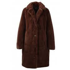 Une mode de qualité et durable au meilleur prix. Cyber Ref 63053 Marron Manteau Long En Fourrure Synthetique A Col Revers Oakwood The Leather Brand