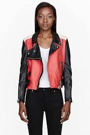 Acne Studios Black Red Pebbled Leather Merci Biker Jacket Laederjakke Sort