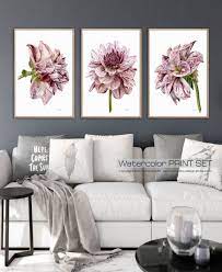 Farmhouse Wall Art Botanical Wall Art Living Room Wall Decor Bedroom Master Bedroom Wall Decor Flowers Print Dahlia Flower Set Of 3 Wall Art In 2021 Boho Wall Decor Bedroom Botanical