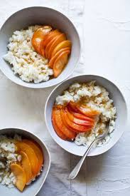 Chilled Riz Au Lait With Citrus Honey Poached Peaches Healthy Peach Recipes Food Peach Healthy