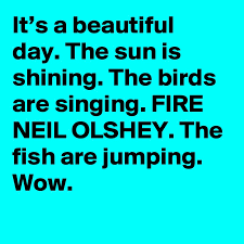 Sun is shining (axwell and ingrosso song), 2015. It S A Beautiful Day The Sun Is Shining The Birds Are Singing Fire Neil Olshey The Fish Are Jumping Wow Post By Iankarmel On Boldomatic