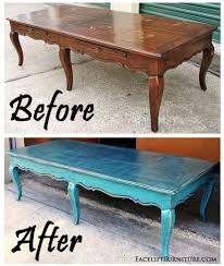 Curvy Coffee Table In Distressed Sea Blue Before After Refurbished Coffee Tables Coffee Table Painted Coffee Tables