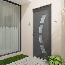 Porte d entree alu gris. Porte D Entree Alu Toledo 2 Essentiel H 215 X L 90 Cm Gris Anthr P Droit Leroy Merlin
