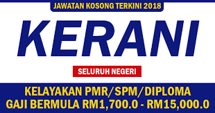 Iklan kerja kosong, kerja kosong 2019, cari kerja kosong, kerja kosong uitm, iklan jawatan kosong guru tabika perpaduan 2018 • kerja via kerjaya.co. Jawatan Kosong 2018 Sebagai Kerani Di Seluruh Negeri Kelayakan Pmr Spm Diploma