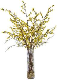 52 Yellow Forsythia In Glass Vase Faux The French Bee Tall Vase Arrangements Tall Floor Vases Vase