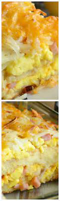Breakfast Lasagna Fluffy Scrambled Eggs And Diced Ham Are Sandwiched Between Layers Of French Toast With A Syrup Breakfast Lasagna Food Breakfast For Dinner