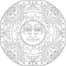 Celestial sun face and crescent moon by artist gretchen reisch. Welcome To Dover Publications Mandala Coloring Pages Moon Coloring Pages Coloring Pages