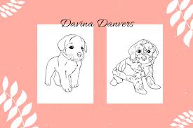 This cute dog coloring page, featuring a dog with a bone, is sure to make any child smile. 10 Cute Dogs Coloring Pages 2 Graphic By Davina Danvers Creative Fabrica