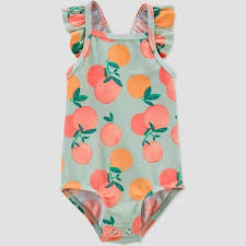 Soft and comfy bathing suits for surfing. Baby Girls Oranges Print Flutter Sleeve One Piece Swimsuit Just One You Made By Carter S Sage Green Target