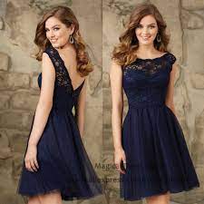 Aliexpress Com Buy Modest Short Navy Blue Bridesmaid Dresses Lace A Knee Length Bridesmaid Dresses Blue Bridesmaid Dresses Short Navy Blue Bridesmaid Dresses