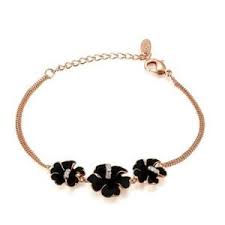 Triple Black Flower Double Chaine De Bijoux Bracelet 18k Plaque Or Rose Cristal Noir Fleur Bijoux Bracelet Bijoux Bracelet