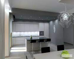 Cucina Moderna Con Isola Parete Grigio Scuro Con Ribassamento Arredo Interni Cucina Arredamento Cucina Grigia