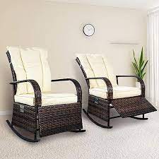 Amazon Com Set Of 2 Indoor Outdoor Pe Wicker Rocking Chair Porch Garden Lawn Deck Auto Rocking Chair Porch Wicker Rocking Chair White Wicker Rocking Chairs