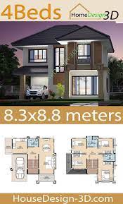The minimum frontage width of the lot should be 12 meters so that the garage 3d view of this house design please. House Design 3d 8 3x8 8 With 4 Bedrooms House Design 3d 83x88 Bedrooms Design Tiny House Plans Model House Plan House Design