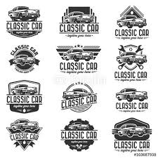 Logo template on dark background. Vector Car Logo Set Retro Car Logo Template Stock Image And Royalty Free Vector Files On Fotolia Com Pic 103687938 Car Logos Car Logo Design Logo Set