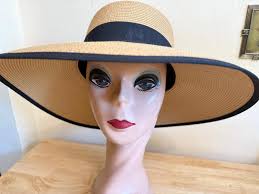 Wide Brim Straw Sun Hat: Downturn Brim, Black Ribbon