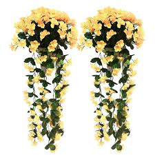 Faux plants and flowers made from silk offer the most realistic look of any artificial option. Hasthip Wisteria Artificial Flowers Hanging Plant Artificial Flower For Craft Wall Home Balcony Basket Decor For Home Decoration Pack Of 2 Yellow Buy Online In Antigua And Barbuda At Antigua Desertcart Com Productid