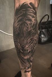 Black And White Calf Tattoos For Men 50 Amazing Calf Tattoos Cuded Calf Tattoo Tiger Tattoo Calf Tattoo Men