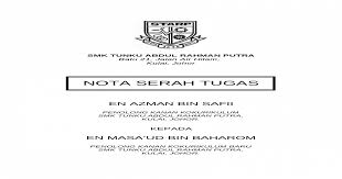 Surat tugas ini bisa diartikan sebagai surat yang dikeluarkan oleh instansi tertentu atau pihak yang lebih tinggi dan ditujukan kepada bawahannya untuk melaksanakan. Dokumen Serah Tugas Gpk