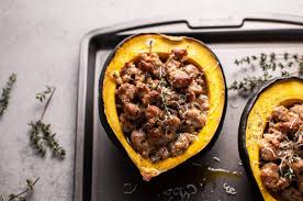 Sausage And Parmesan Stuffed Acorn Squash Makes A Cozy And Delicious Cold Weather Meal Acorn Squash Hot Sausage Recipes Acorn Squash Recipes