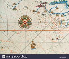 Coast Of High And Low California And Compass Rose Nautical