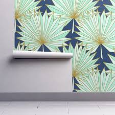 Tropical Wallpaper Fan Ori Palm By Helenpdesigns Art Deco Etsy Tropical Wallpaper Spoonflower Wallpaper Wallpaper
