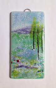 Purple Mountains With Trees Fused Glass Panel Ready To Hang By Fired Creations Info Firedcreations Fused Glass Wall Art Fused Glass Art Glass Fusing Projects