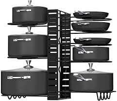 Amazon Com Pot Rack Organizers G Ting 8 Tiers Pots And Pans Organizer Adjustable Pot Lid Holders Pan Rack For Kitc In 2020 Pan Organization Lid Organizer Pot Rack