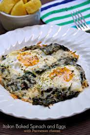 Italian Baked Spinach And Egg Recipe With Parmesan Cheese Recipe Easy Egg Recipes Egg Recipes Recipes