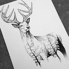 Deer With Forest Pattern Drawing In Pen Deer Drawing Art Sketches
