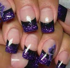 Why are my fingernails turning purple? Black And Purple Glitter Tips Purple Nail Art Designs Purple Nail Designs Purple Glitter Nails