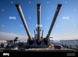 View of the forward 16-inch gun turrets on the USS New Jersey (BB-62),  Battleship New Jersey Museum & Memorial, berthed at Camden, N.J., March 11,  2021. The USS New Jersey, a 45,000-ton