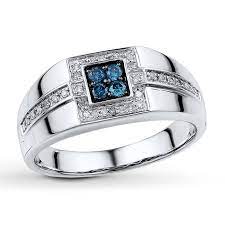 Round Jared Vivid Amp 153 Blue Diamonds Framed By White Diamonds Deliver Color And Fire To The Center Of This Sty Men Diamond Ring Rings For Men Mens Jewelry