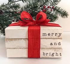 Merry And Bright Christmas Decorative Book Stack Farmhouse Christmas Decor Rustic Christmas Distressed Book Stack In 2020 Christmas Books Christmas Decorations Rustic Farmhouse Christmas Tree