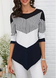 Color Block Asymmetric Hem T Shirt Womens Trendy Tops Trendy Tops Clothes