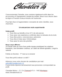 Offre D Emploi La Concession Yamaha Chevalier Motos Recherche Un Mecanicien Acidmoto Ch Le Site Suisse De L Information Moto