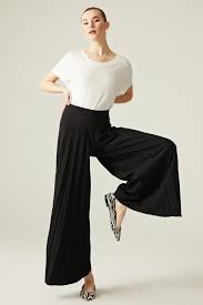 Siyah Pileli Maxi Pantolon Touche Prive Pantolon Etek Modelleri Siyah