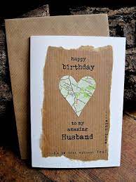 Free printable birthday cards for him here you'll find some great free printable birthday cards for your dad, husband, brother, or son. Birthday Card Husband Wife With Vintage Map Simple Rustic Unusual Design Personali Husband Birthday Card Cool Birthday Cards Birthday Greetings For Boyfriend