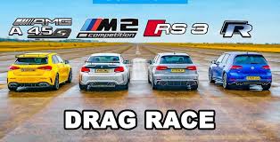 Compilation of drag race with porsche, also perfect gt2 rs (800hp drag 1/4mile best time 10,1) from chiptuning company profituning from slovakia, doing launch control. Video Drag Race Mercedes Amg A45 S Vw Golf R Audi Rs3 Bmw M2